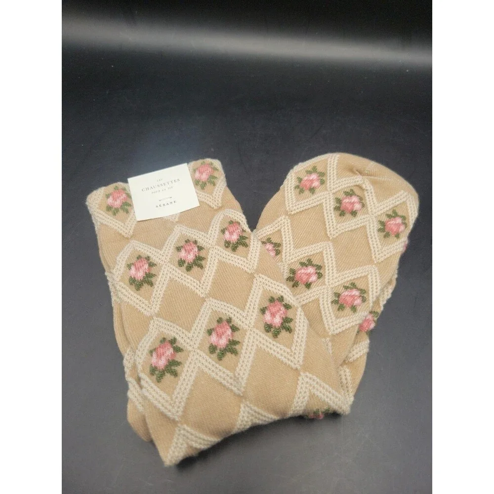 Sézane Julia Socks Vintage Rose Blush/ Beige Cotton Blend One Size France